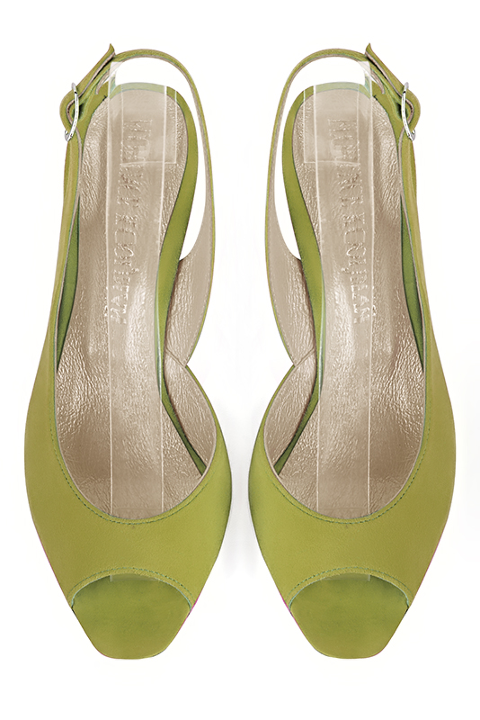 Pistachio green women's slingback sandals. Square toe. Medium comma heels. Top view - Florence KOOIJMAN